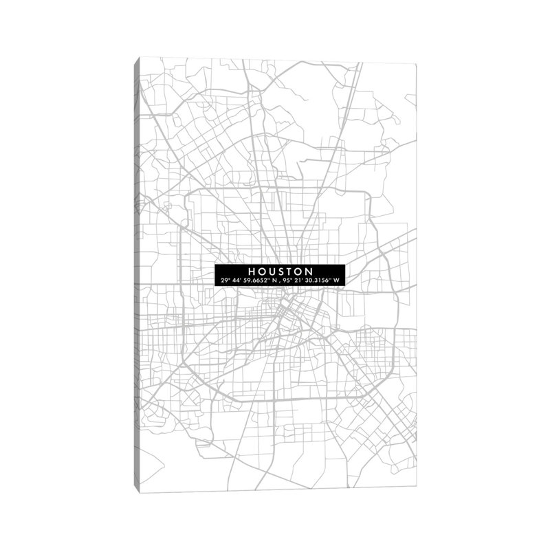 Houston City Map Minimal 1 Piece Wrapped Canvas Wall Art, 45.72cm H x 30.48cm W