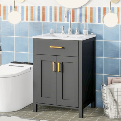 24"Bathroom Vanity Combo With Ceramic Sink, Luxurious Space-Saving Vanity - W24"*D18"*H34"Inch, 2 Soft Close Doors