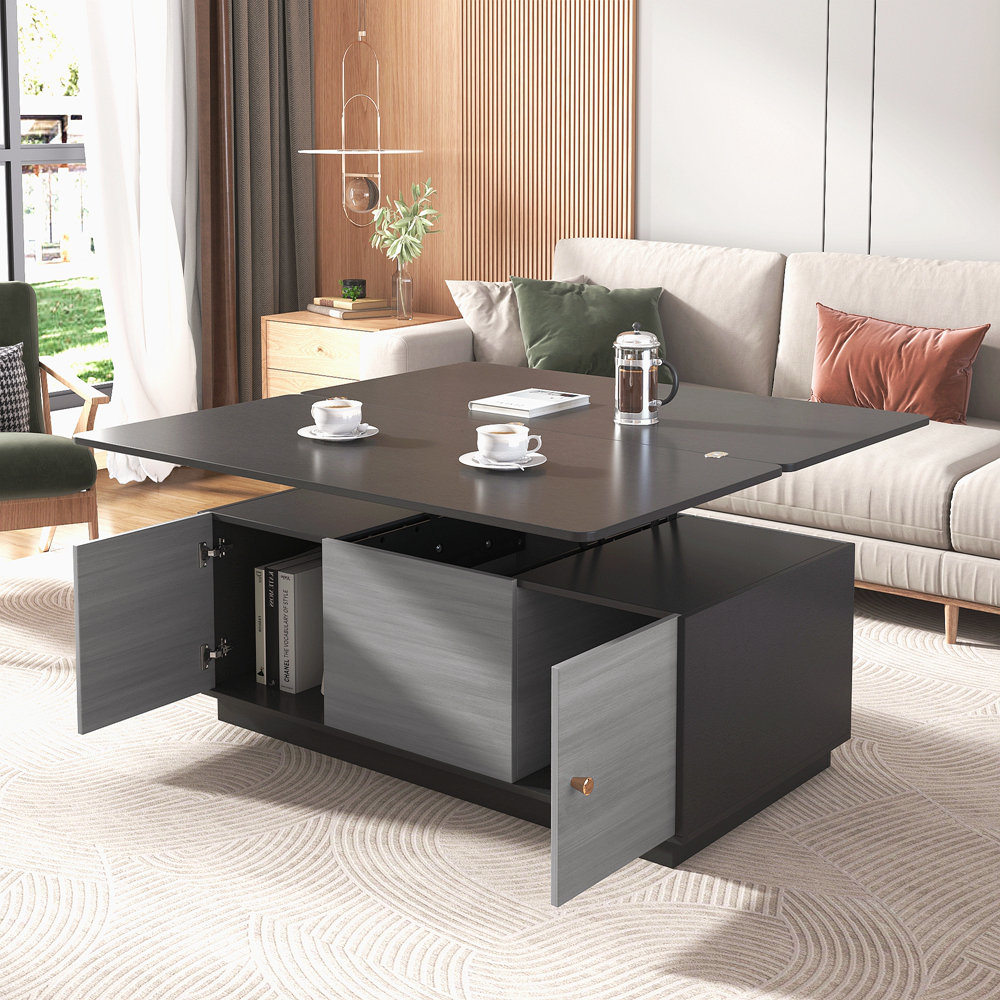 Latitude Run® Modern Grey Multi-Functional Rectangle Lift-Top Coffee ...