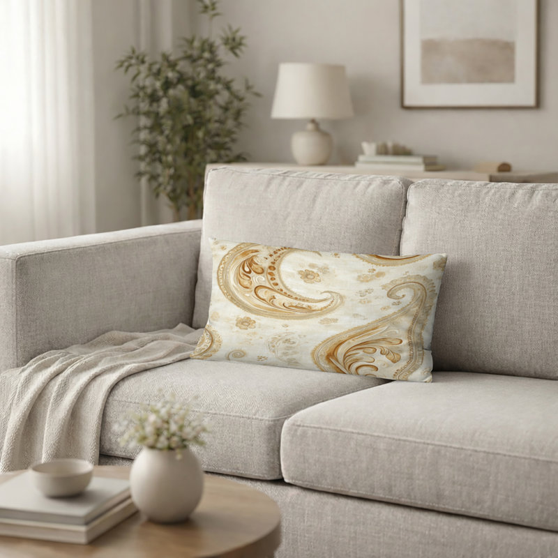 Coussin décoratif moderne à motif floral cachemire beige, H 12 po x l 20 po
