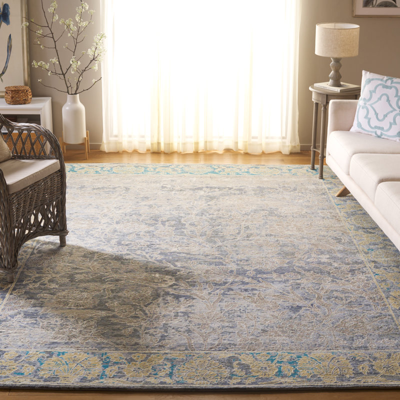 Gray Hand-Knotted Wool and Silk 8' x 10' Area Rug