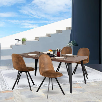 Ensemble de conversation 5 pièces pour patio - table de patio de style Mid-Century avec 4 chaises rembourrées pivotantes, mobilier de jardin moderne pour terrasse, pelouse, jardin ou cour arrière, brun