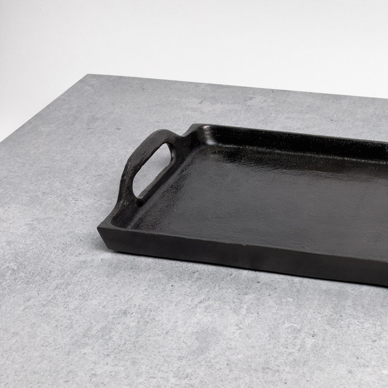 Textured Black Aluminum Rectangular Tray with Handles