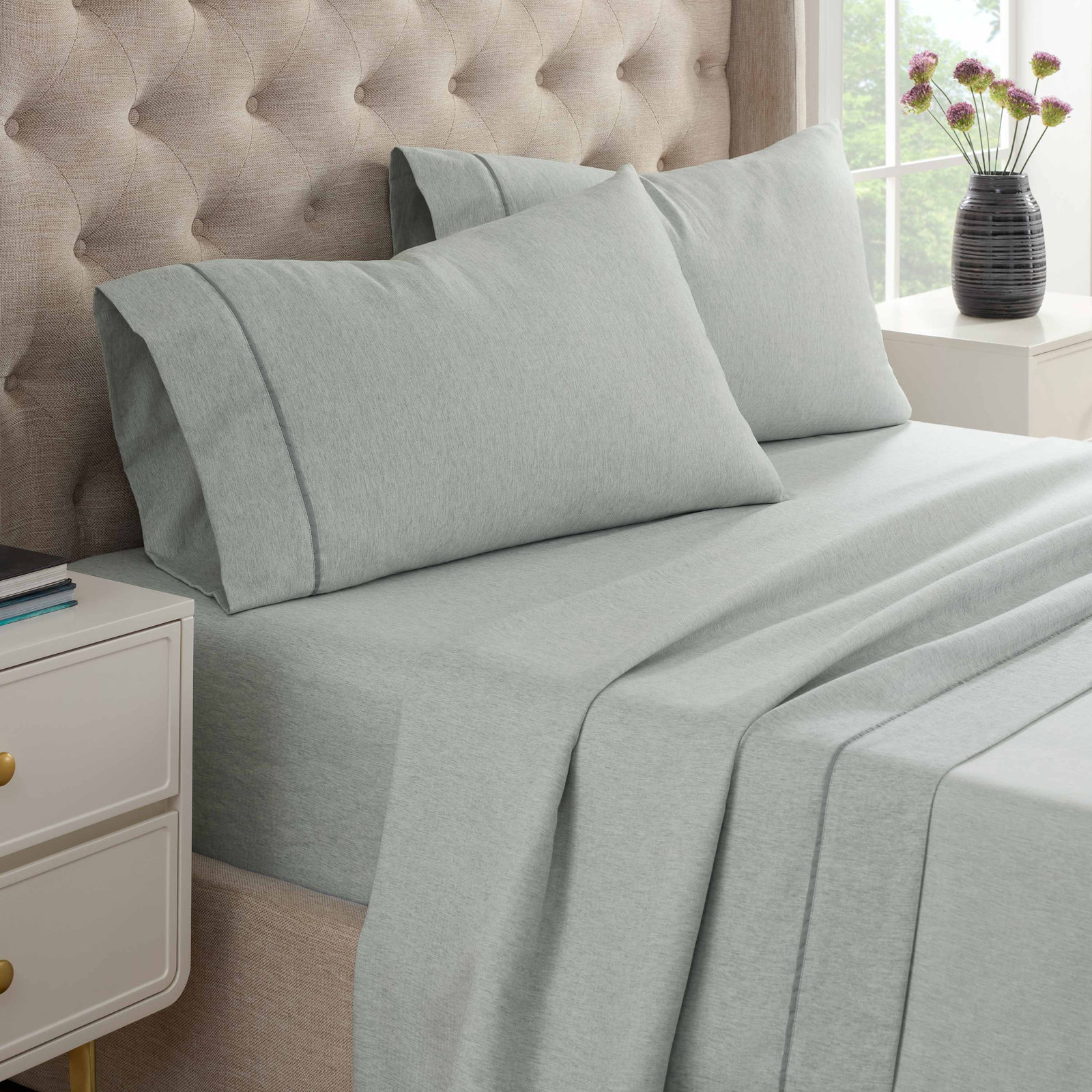 Martex Arcadia Arcadia Sheet Set, Queen Sheet Set with Fitted Sheet + 2  Pillowcases, Gray