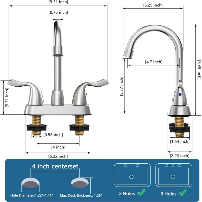 4" Centerset 2-handle Bathroom Faucet with Drain Assembly, Brushed Silver