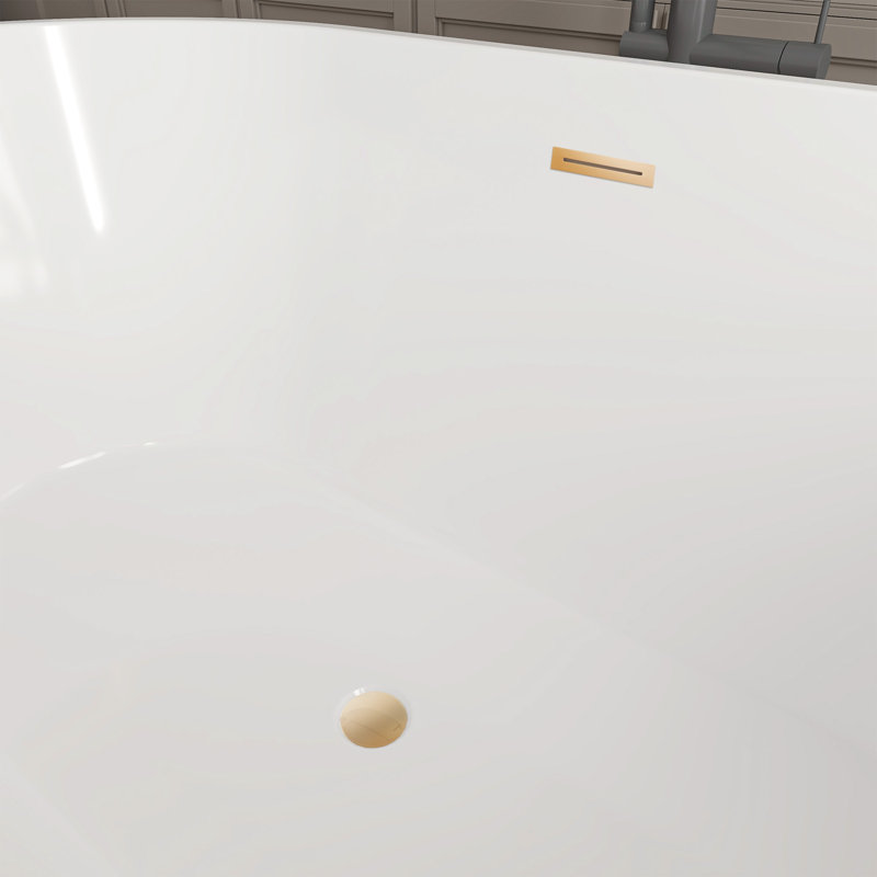54'' x 29'' Freestanding Soaking Acrylic Bathtub, White/Titanium Gold