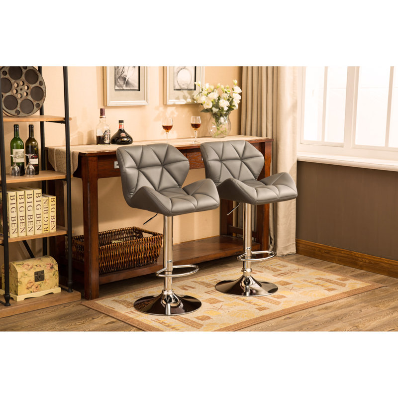 Chrome Adjustable Bar Stool (Set of 2), Gray