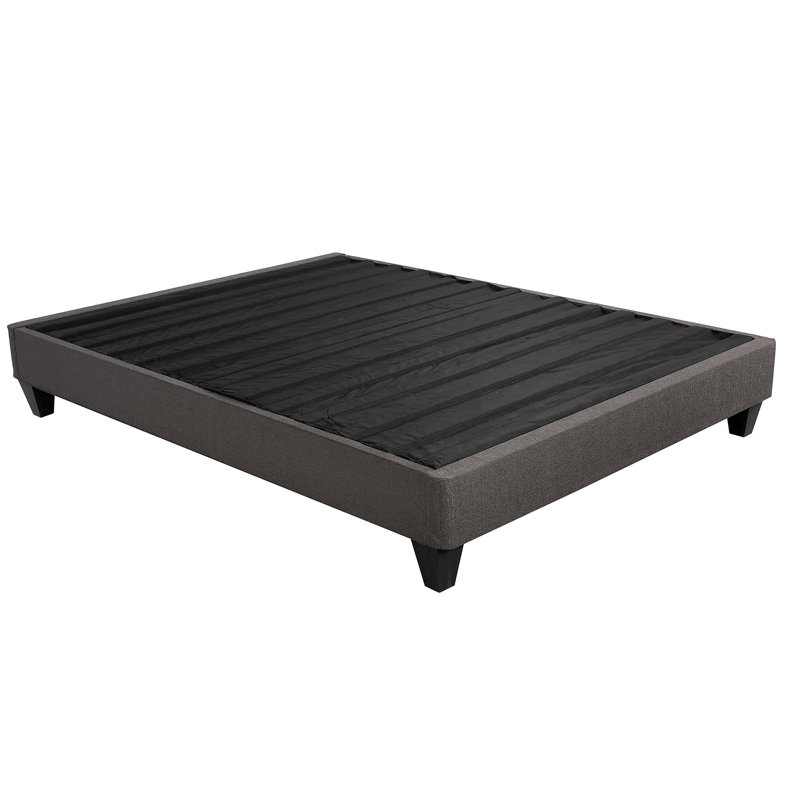 Contemporary 14 In. Platform Mattress Foundation,Upholstered Bed Base, Dark Gray, Queen