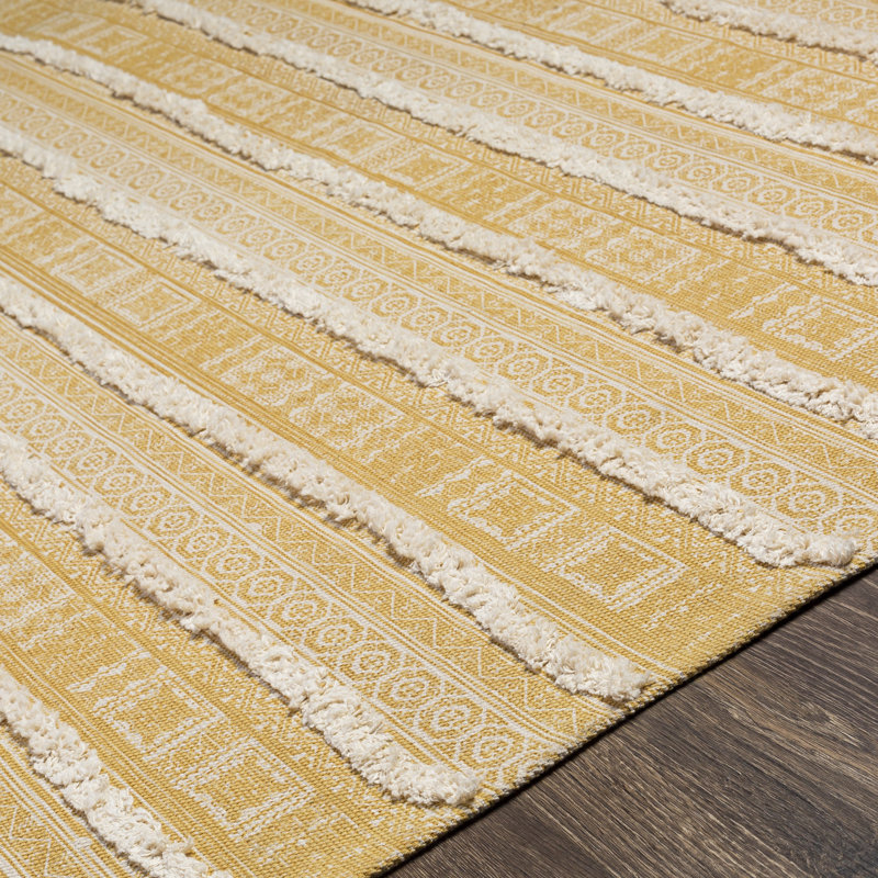 Tapis jaune en coton à rayures Laurent, Rectangle 2 pi 6 po x 4 pi