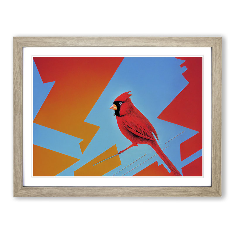 Cardinal Bird Vol.3 - Single Picture Frame Print, 25cm H x 34cm W x 2cm D, Oak Framed