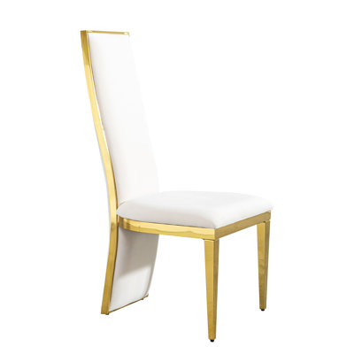 De 2 tables de salle à manger en acier inoxydable doré et en tissu blanc, style minimaliste pour les espaces contemporains, velours facile à nettoyer, assise confortable avec revêtement avant, pieds stables, hauteur de 42,21 po
