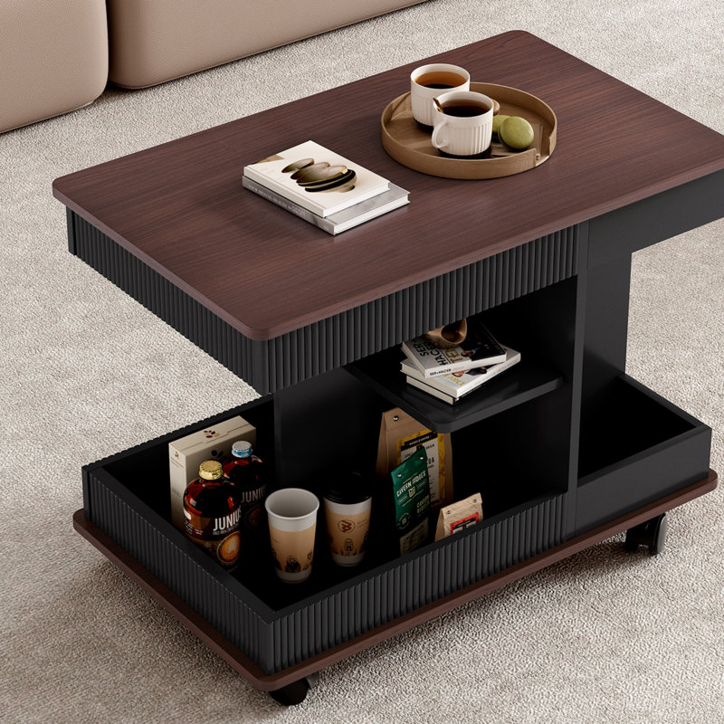End Table With Lift Top And Wheels, Black