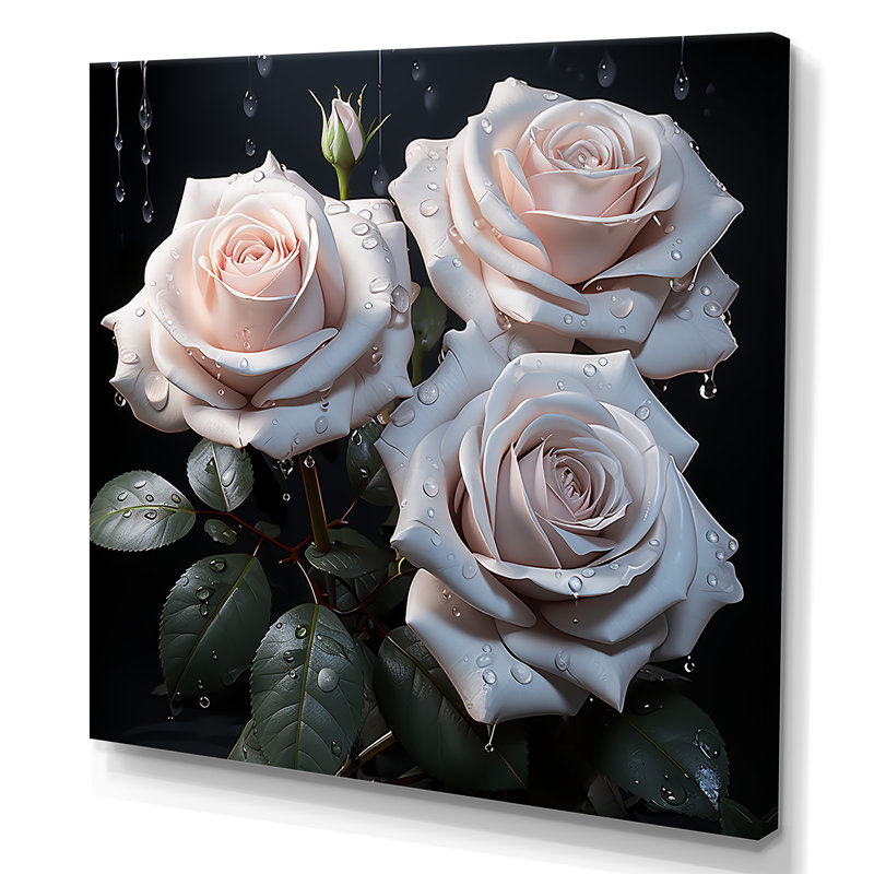 «White and Green Classic Rose Reson - Roses», art mural, Toile tendue, H 36 po x l 36 po x P 1,5 po
