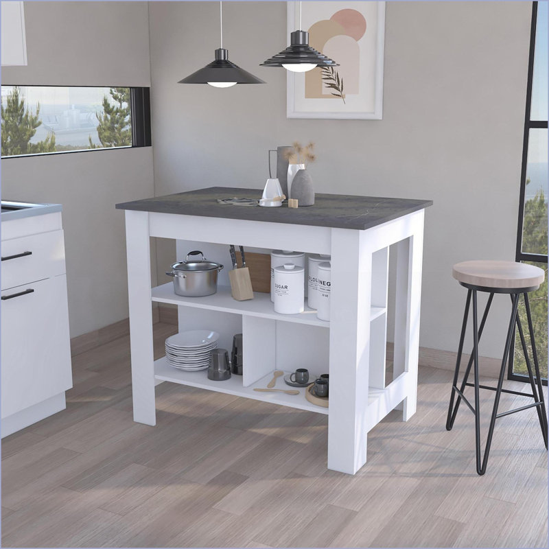 Îlot de cuisine avec 3 tablettes dissimulées | Brooklyn | L 40,5 po | Contemporain | Moyen (40 à 55 po), Blanc/Noir