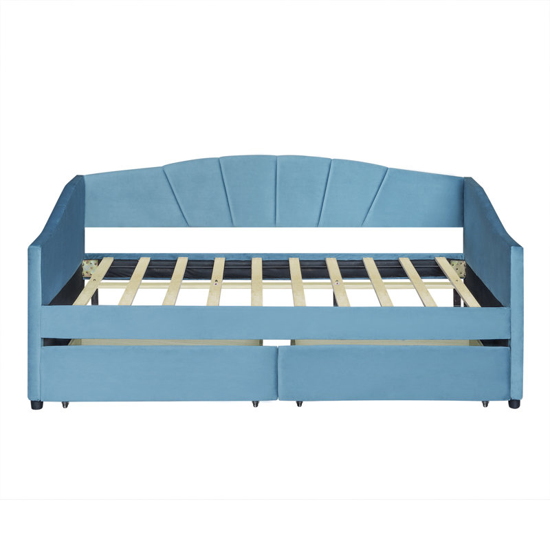 Kacy Upholstered Daybed with Trundle, Sofa Bed, Blue, Twin 1