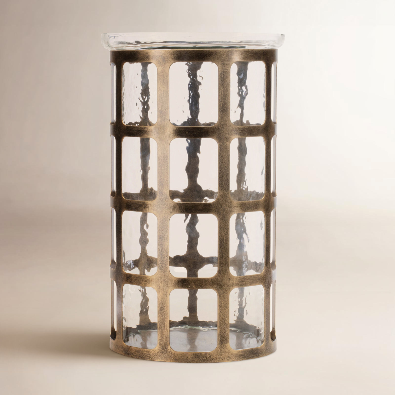 Glass Pillar Candle Holder, 12.25" H x 7.50" W x 7.50" D