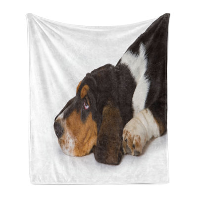 Ambesonne Basset Hound Fleece Throw Blanket Innocently Lying Dog Dark Taupe Coconut
