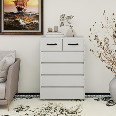 Six Drawer White Side Table