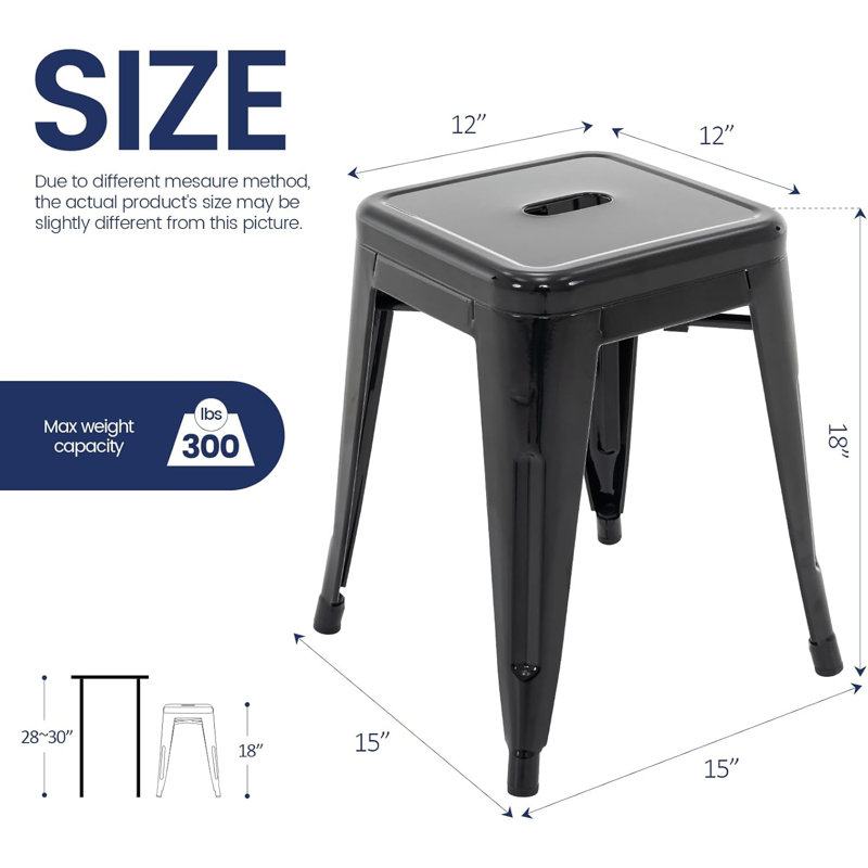 18 Inch Industrial Metal Counter Stools, Stackable Classroom Stools, Backless Metal Dining Chairs For Indoor Outdoor, Kitchen Bar Stools (Set of 4)