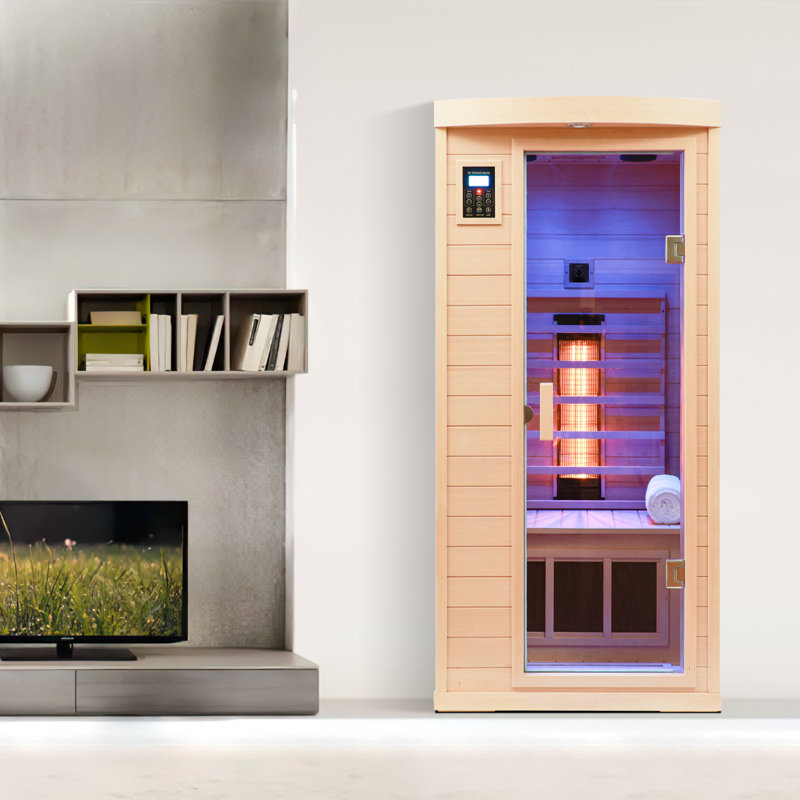 Belfry Heating Cantu 1 - Person Bluetooth Compatible FAR Infrared Sauna with Remote Control in Hemlock