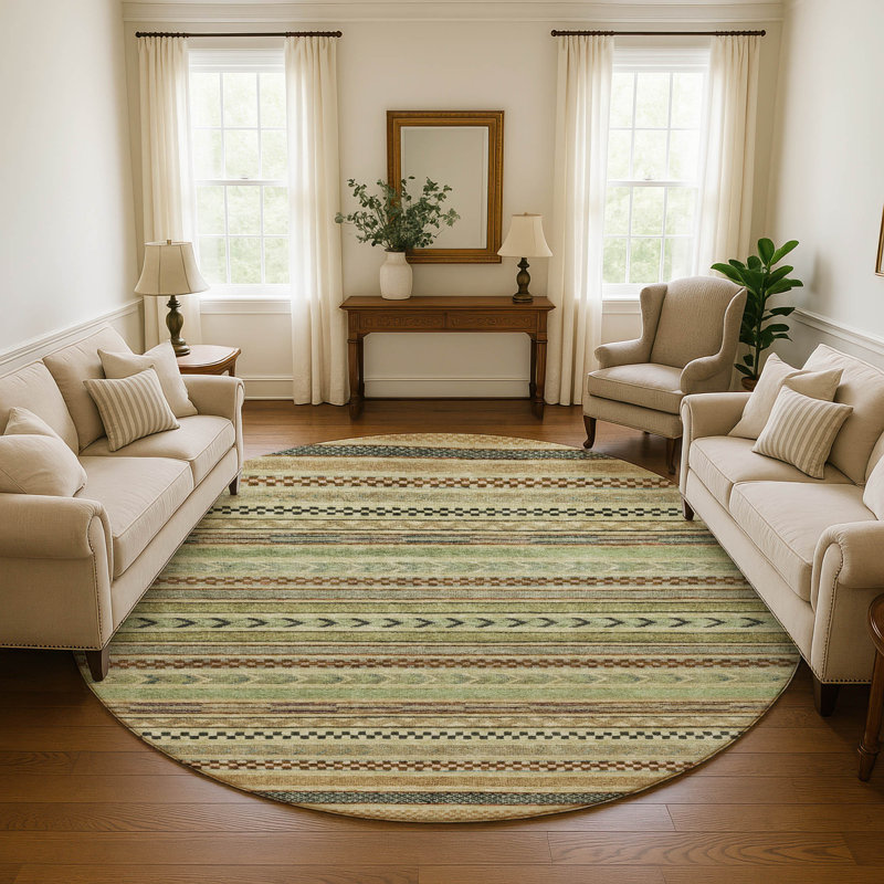 Premium Machine Washable Marasco AMF1625 Stripes Rug, Round 8'