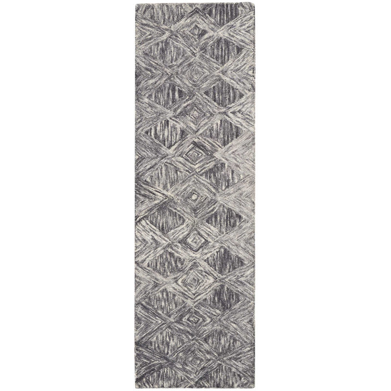 Tapis noir fait à la main Jodie, Tapis de couloir 2 pi 3 po x 7 pi 6 po