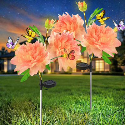 Sunflowers Solar Garden Lights,Peony Flowers And Butterfly Lights,Swaying With The Wind,Mother's Day Gift(Set of 2)