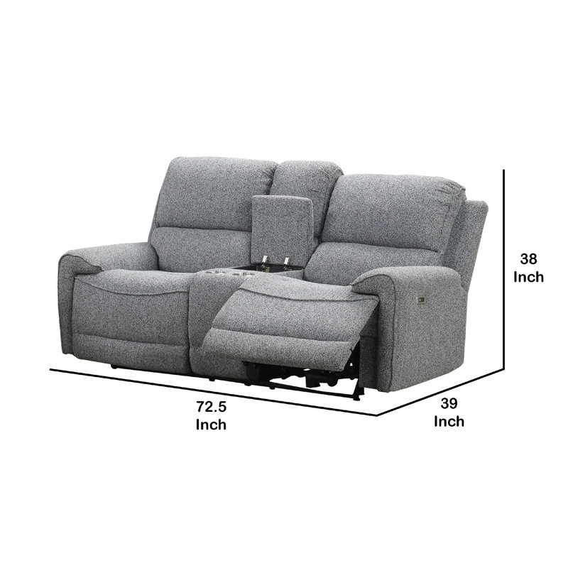 Causeuse Cote, inclinable électrique, boucle grise, console centrale, 73 po