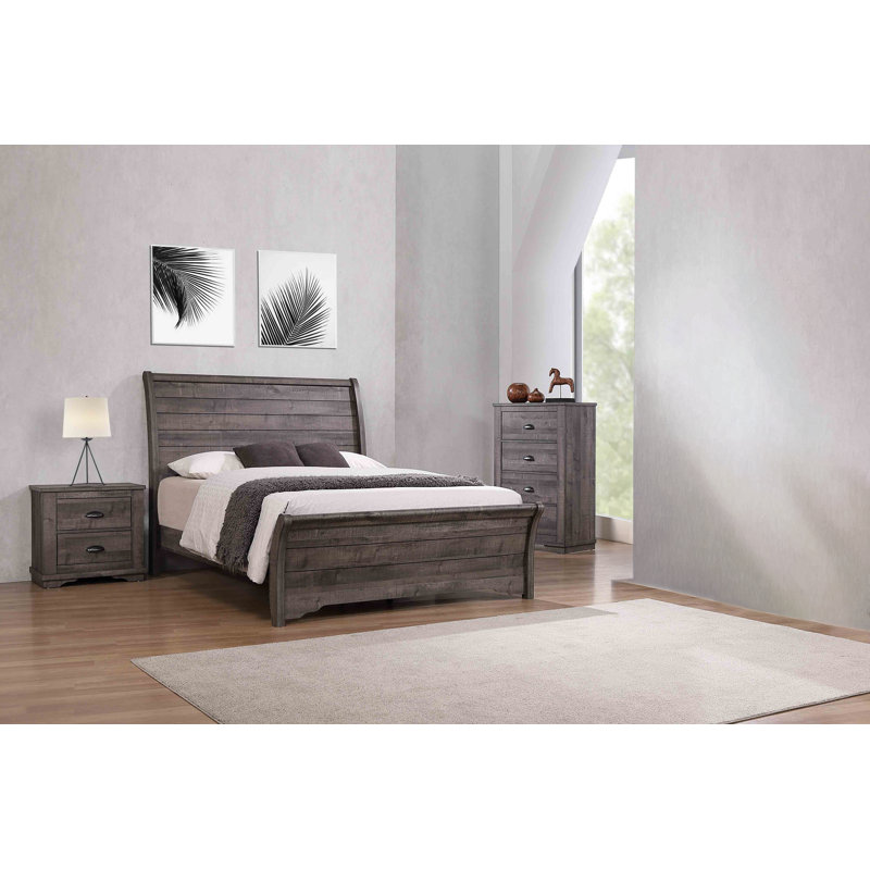 Ensemble de chambre à coucher avec lit-bateau Ermel 3-4_Brianne, gris, Très grand