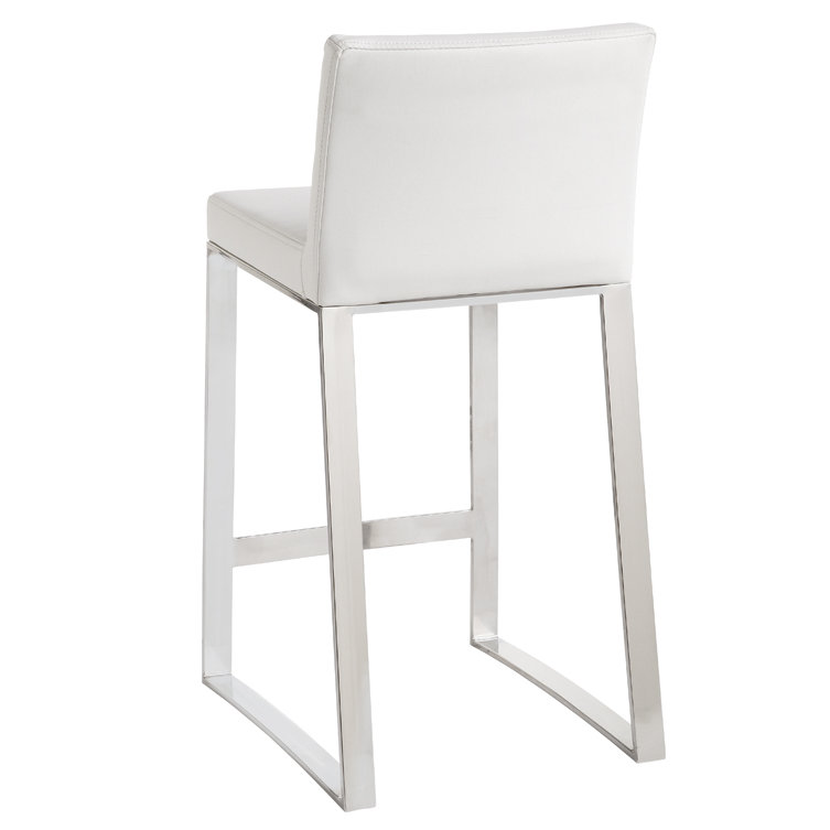 Chryssoula revêtu d'une structure en métal, Simili cuir blanc, Tabouret de comptoir (siège d'une hauteur de 26 p