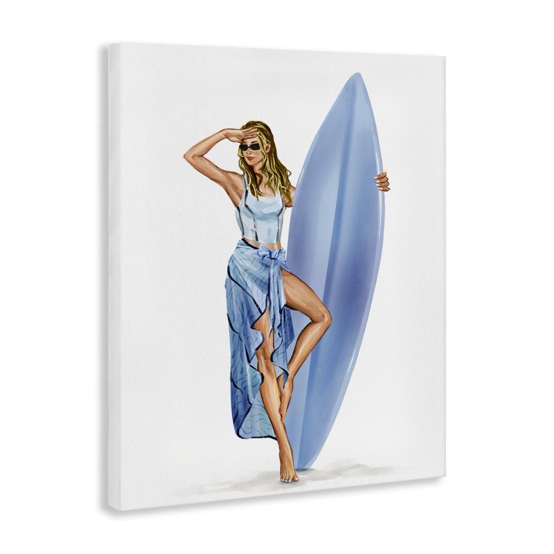 «Trendy Surfer Girl» en toile bleue, design par Ziwei Li, H 30 po x l 24 po