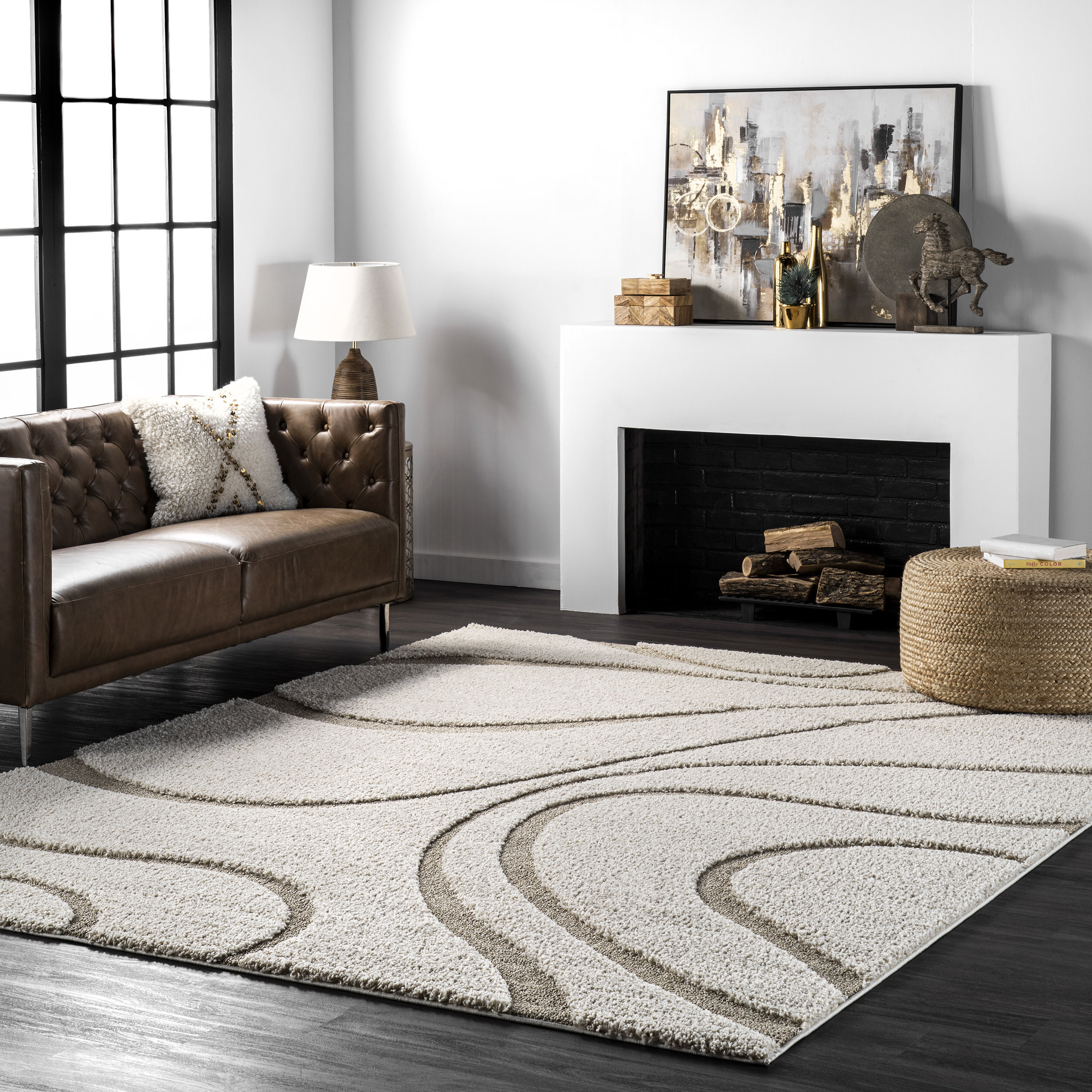 5x8 Modern Cream Area Rugs for Living Room, Bedroom Rug