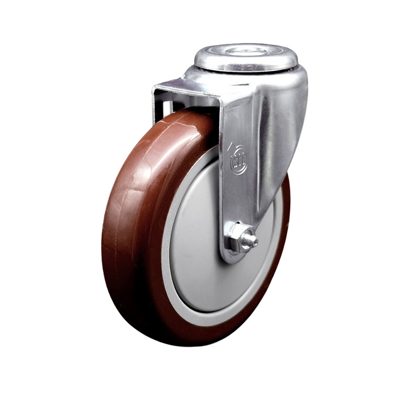 5 Inch Polyurethane Wheel Swivel Bolt Hole Caster Service Caster Brand, Marron
