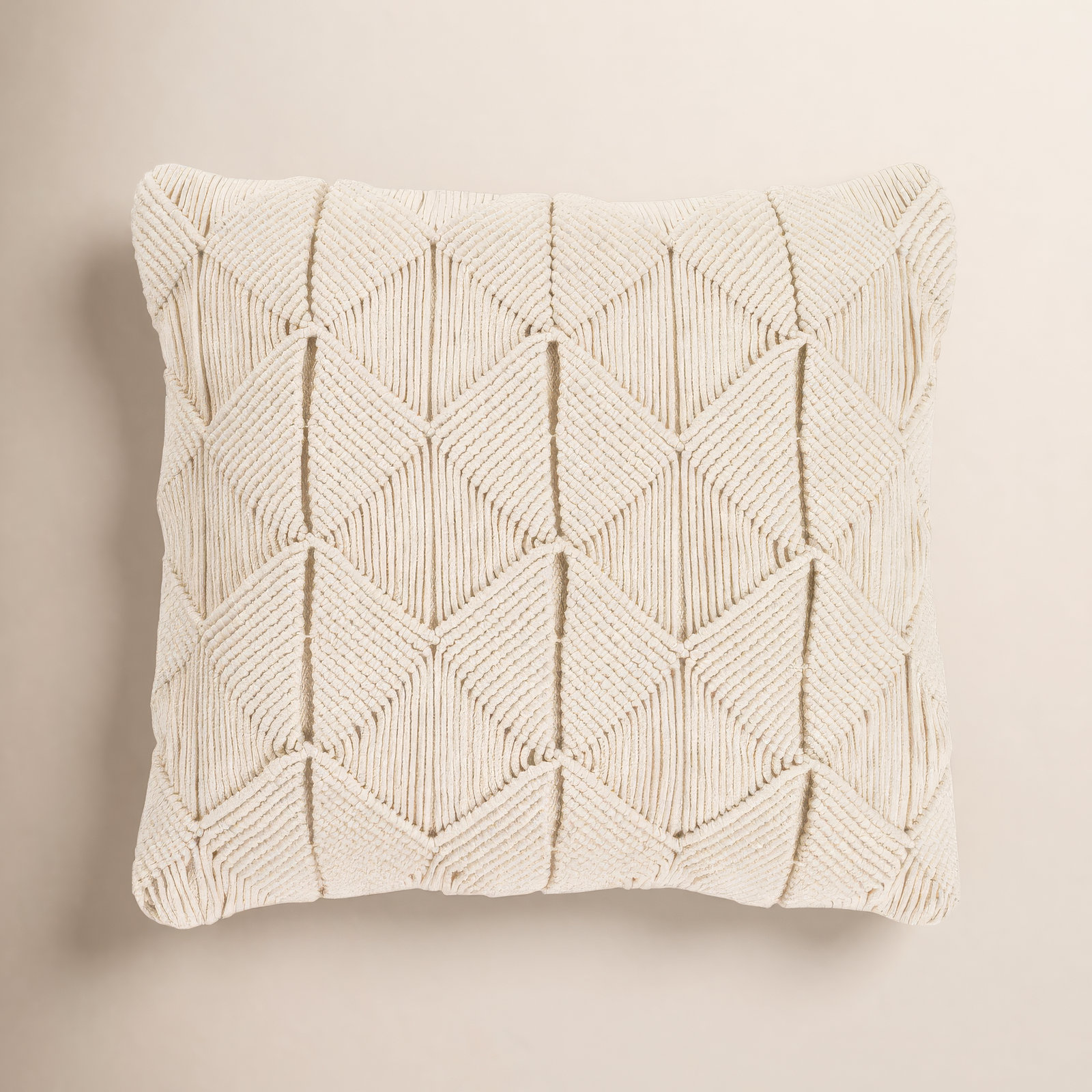 Migramah Cotton Throw Pillow, Down Fill, 18" x 18", Cream