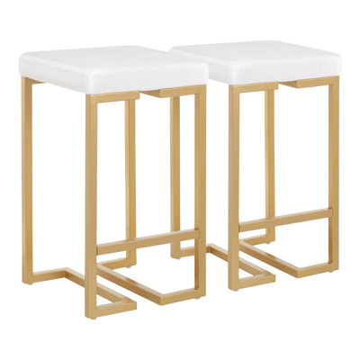 Midas 26" Contemporary-Glam Counter Stool In Gold With White Velvet Cushion By Lumisource - Set Of 2