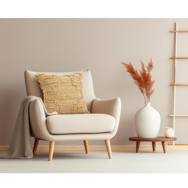 Hand-Woven Tan Textured Cotton Blend Throw Pillow