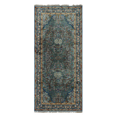 Oversized Antique Tetex Hooked Rug, Blue With Floral Patterns - Rug & Kilim
