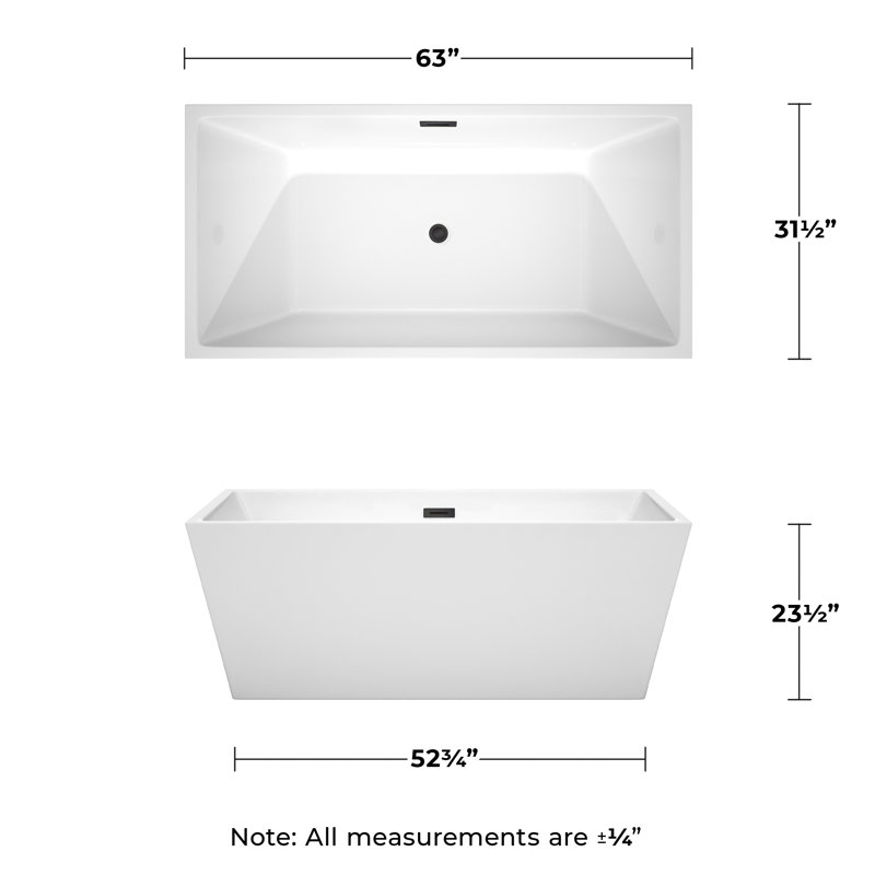 Sara 63'' x 32'' Soaking Acrylic Bathtub, Matte Black