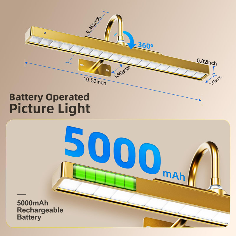 Lampe pour tableau à piles avec télécommande, Doré