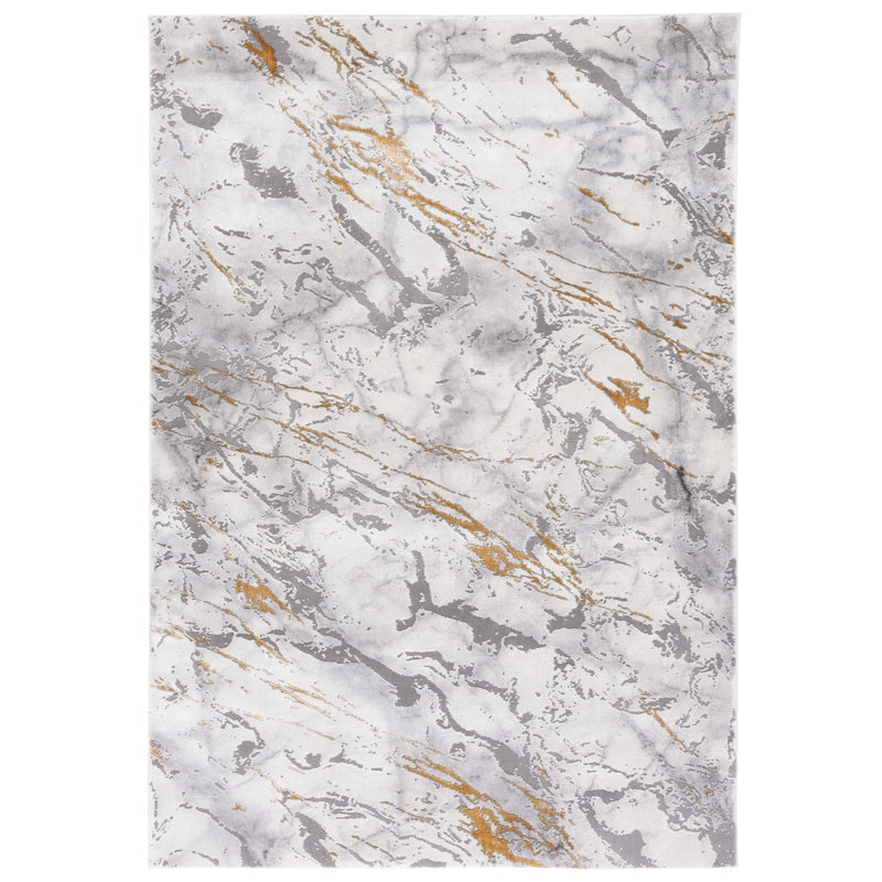Linley Abstract Gray/Gold Area Rug, Rectangle 2'7" x 5'
