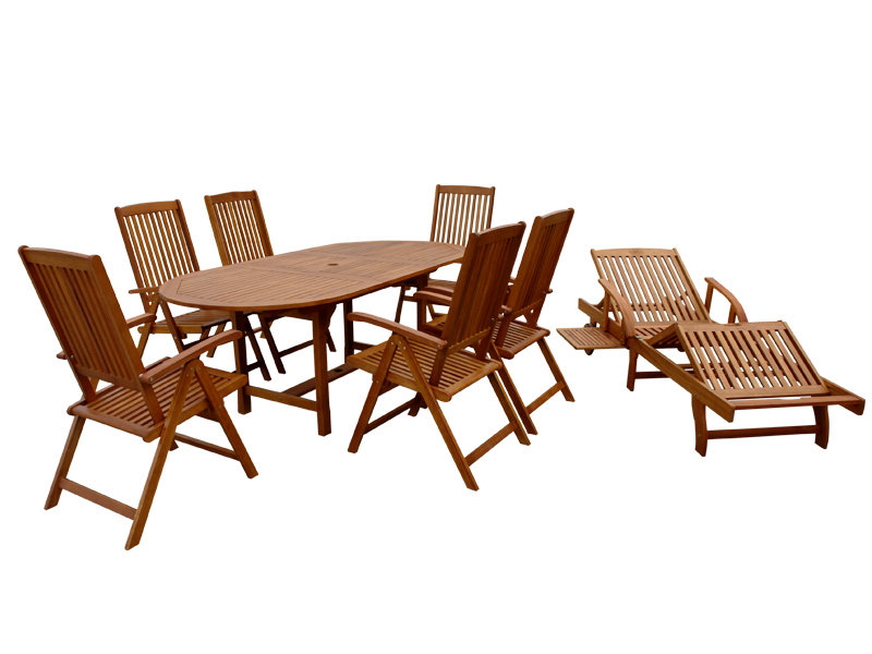 Annekatrin 6 - Person Eucalyptus Solid Wood Patio Dining Set Extendable and Umbrella Hole Included Oval Table