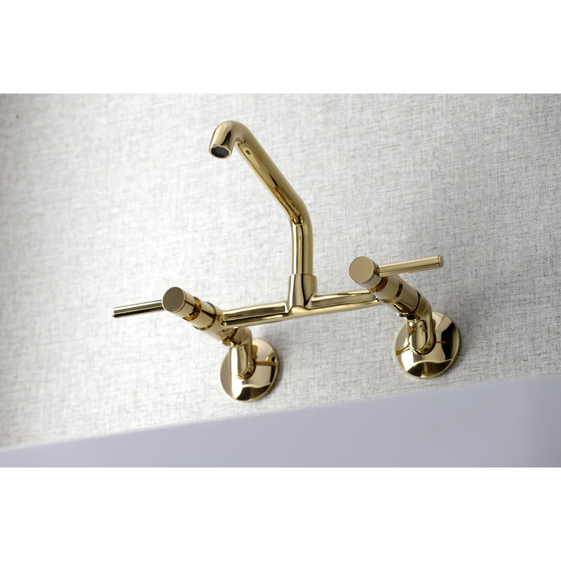 Kingston Brass Concord Double-Handle 2-Hole Wall-Mount Bridge Kitchen Faucet, Polished Brass