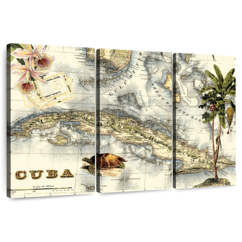 Aliaz Tropical Map Of Cuba, 24" H x 38" W