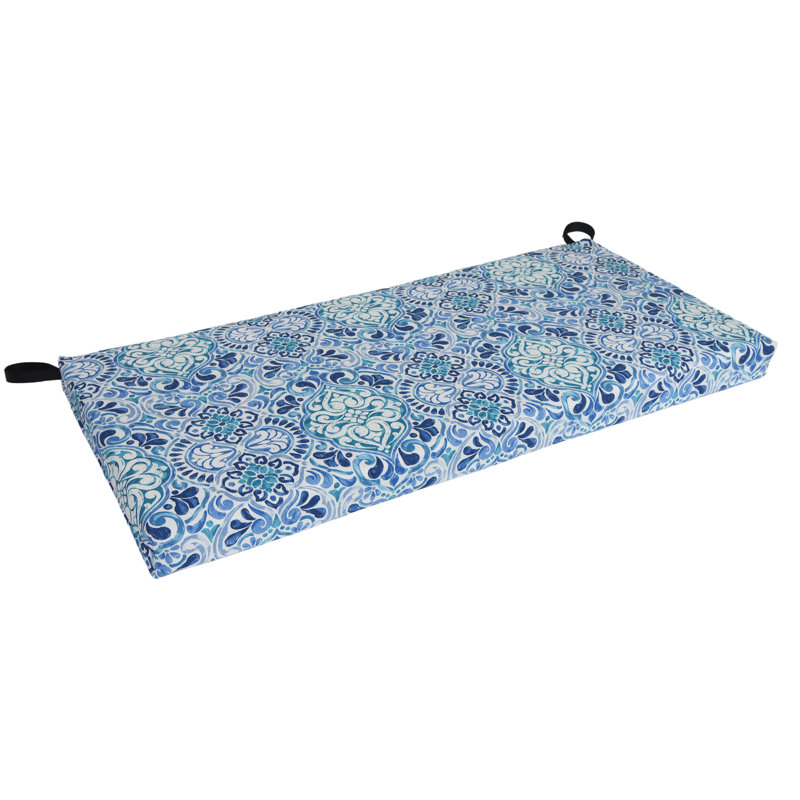 Outdoor Loveseat Cushion, White/Blue/Fiorella Baltic Moroccan, 45" W x 19" D