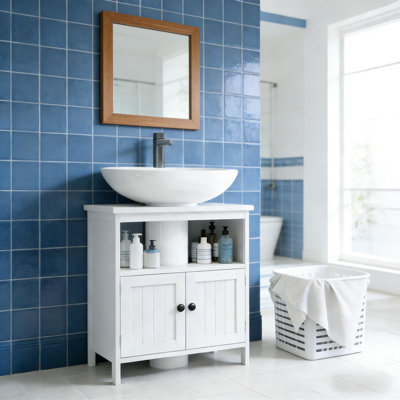 23.5 Inch Under Sink Storage Cabinet – Engineered Wood – 1 Piece – Freestanding – White – U-Shaped Cut-Out