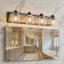 32" 4-Light Grey Farmhouse Vanity Light with Bubble Glass, Wood Grain Wall Sconce