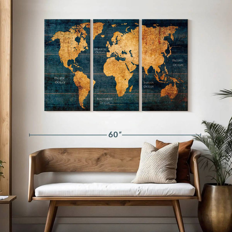 Carte océanique du monde Aliaz, H 32 po x l 50 po