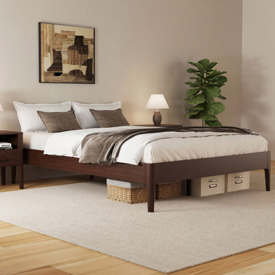 Base de lit plateforme en bois de bambou sec de 15 po de hauteur, avec support en métal à lattes de bois, aucun sommier requis, assemblage facile