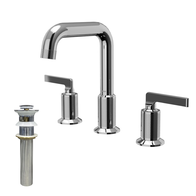 Karran 2-Handle Three Hole Widespread Bathroom Faucet with Matching Pop-up Drain, Chrome