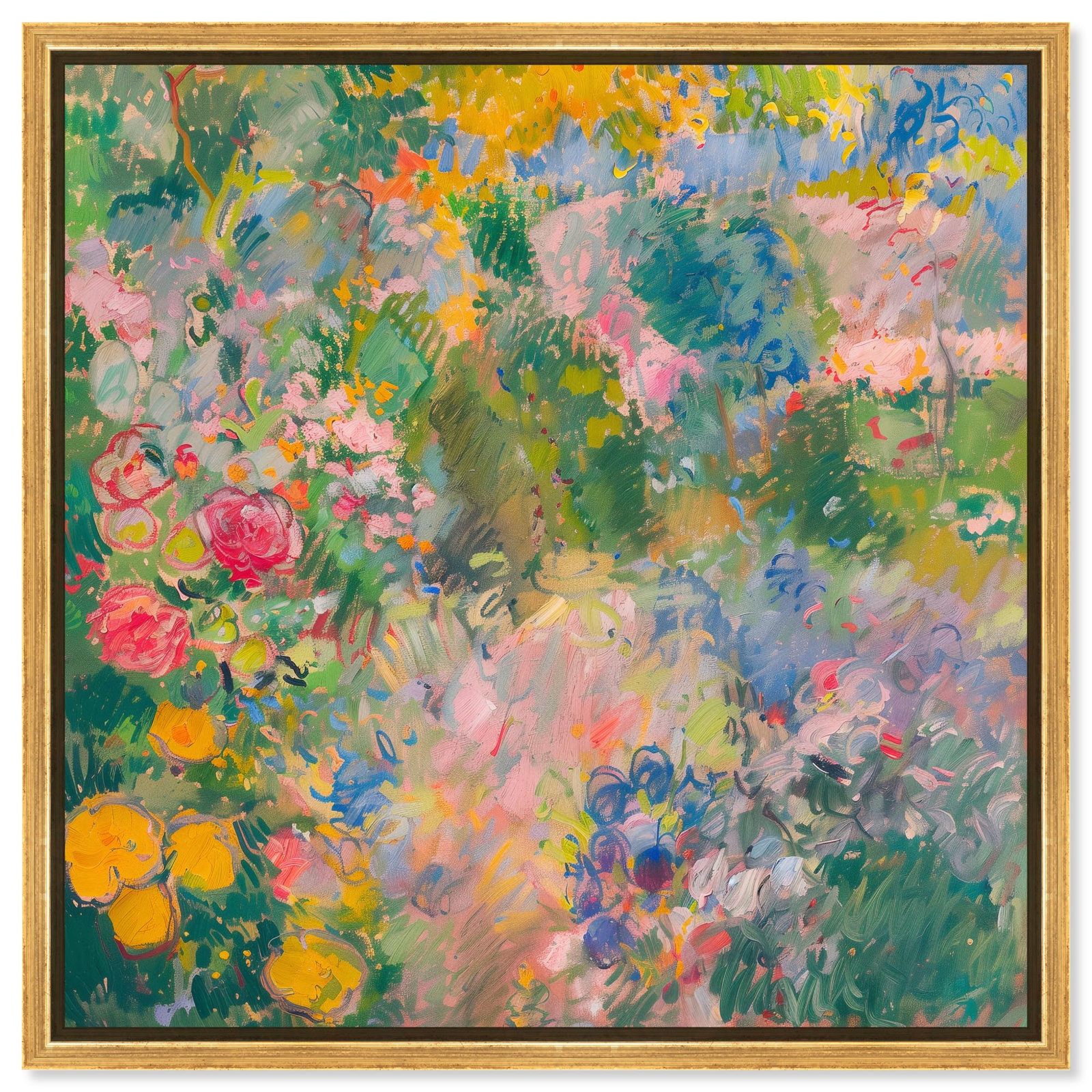 Hues of Happiness I Canvas Vintage Floral Art by Art Remedy, 17" H x 17" W, Gold Floater Framed